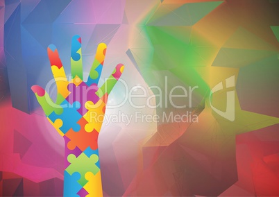 Multicolored Hand against colorful background