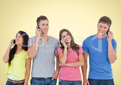 People using Phones against yellow background