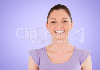 Happy Woman smiling at camera against a lavender Background
