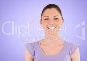Happy Woman smiling at camera against a lavender Background