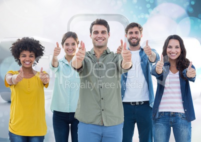 Happy Goup of Friends Thumbs Up against a Bright background