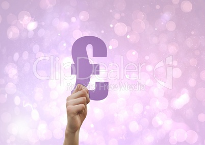 Composite image of Hand holding Money icon against purple bright background