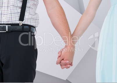 Composite image of couple holding hands against graphic grey background