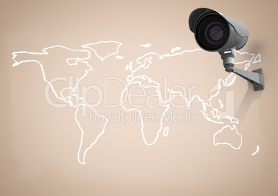 Composite Image of Security camera against a neutral map background
