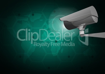Composite Image of a Security camera against a green map background