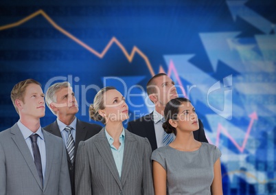 Business Team Standing in front of Graph against blue background