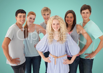 Happy Friends Group smiling a camera against green background