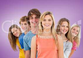 Group of Friends smiling at camera against a purple background