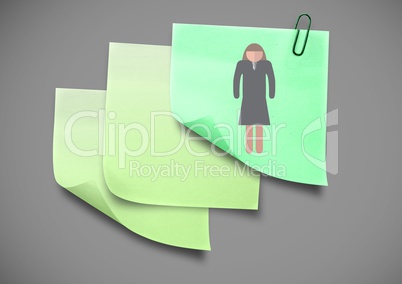 Post it Notes with a Businesswoman Icon against a grey background