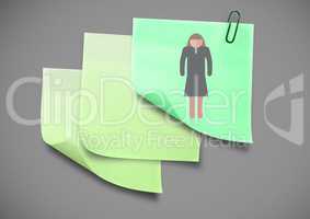 Post it Notes with a Businesswoman Icon against a grey background