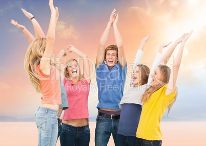 Young People group Happy Fun Bright background