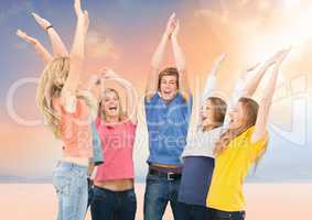 Young People group Happy Fun Bright background