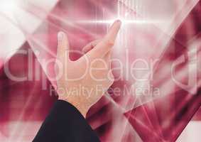 Hand against Touch Interface against vintage pink background