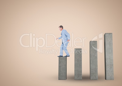Composite image of Businessman standing on graph post against beige background