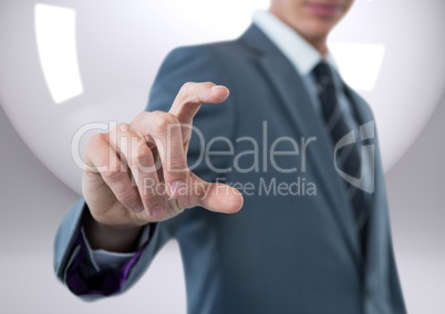 Composite image of businessman hand against modern background