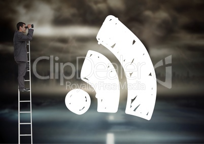 Composite image of Businessman on a Ladder looking at his objectives against WiFi icon