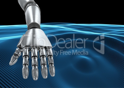 Composite image of Robot hand against blue Waves 3D