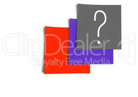 Composite image of colored Sticky Note with Question icon against white background