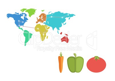 Composite image of vegetables trade against map of the world