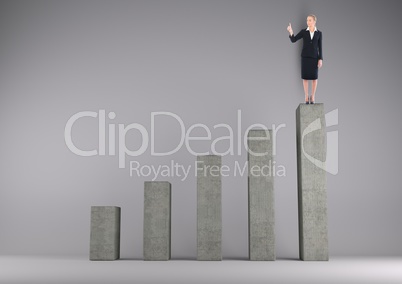 Composite image of Business woman on graph post against grey background