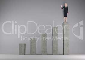 Composite image of Business woman on graph post against grey background