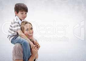 Composite image of parent and child against neutral grey background