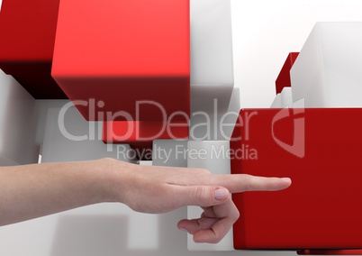 Composite image of Hand Pointing red and white Blocks