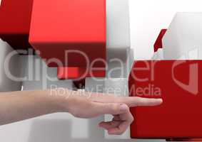 Composite image of Hand Pointing red and white Blocks