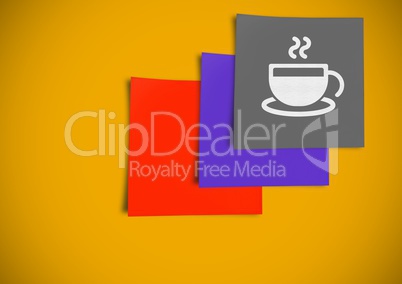 Post It Notes with Coffee break Icon against a yellow background