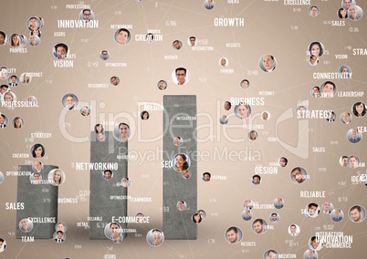 Business people in Bubbles on graph against a neutral background