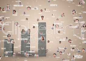 Business people in Bubbles on graph against a neutral background