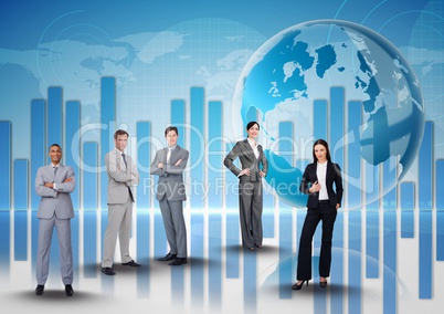 Businessmen Standing in front of Graph against blue background
