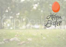 Happy Easter Egg Hunt against a field background