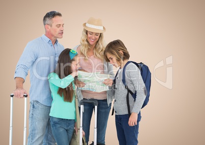 Happy Family Travelling against a nude background