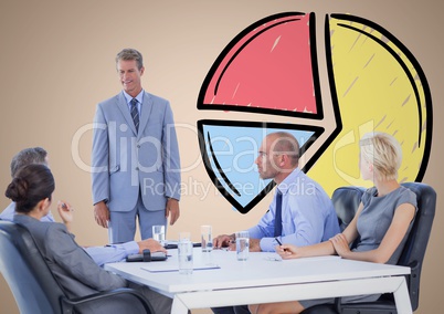 Composite image of Business men meeting in front of Graph against a light brown background