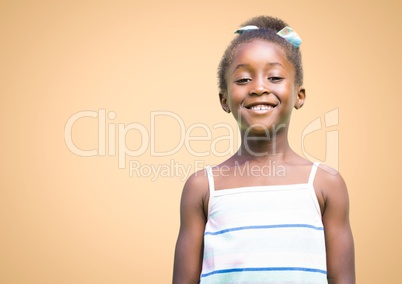 Composite image of happy girl smiling against beige background
