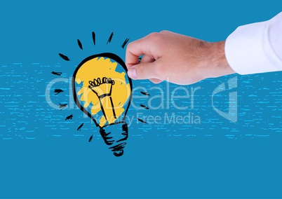 Composite image of Hand Holding Lightbulb icon against blue background