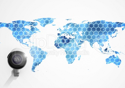 Composite image of Security camera on white and blue map