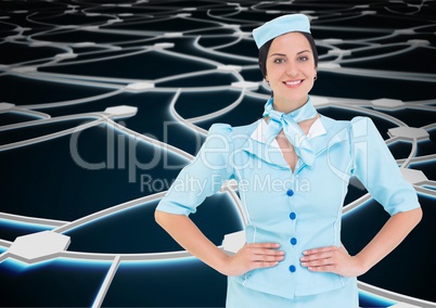 Travel agent standing against a black background
