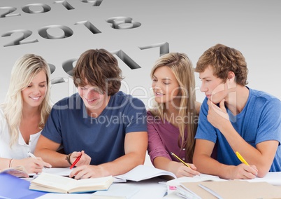 Students planing their year in group against a neutral background