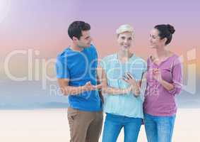 Happy Group of people using tablet against Bright background