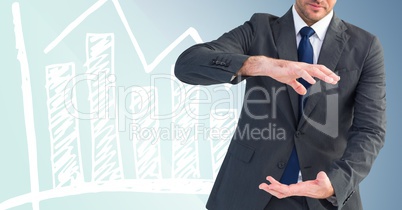 Composite image of Businessman gesturing against graph on blue background