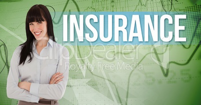 Composite image of Business woman Standing in front of camera against green background
