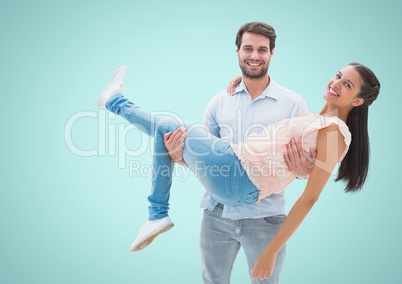 Happy Couple Having Fun against a blue Background