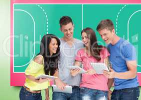 People group Students Tablets Sport Happy Fun Bright background