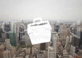 Composite image of a White Luggage against a city background