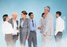 Happy Business group meeting against a blue background