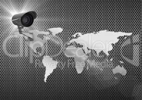 Composite image of Security camera on grey map background