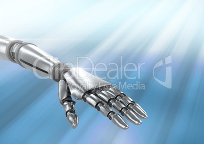 Composite image of Robot hand against blue background
