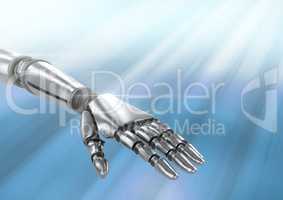 Composite image of Robot hand against blue background